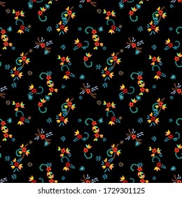 Small Flowers. Seamless Pattern with Small Simple Flowers for, Print, Dress, Paper. Bright, Modern Texture in, Country Style. Colorful Girlie Ornament. Background with Small Flowers.