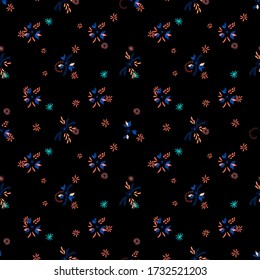 Small Flowers. Seamless Pattern with Small Simple Flowers for, Tablecloth, Wallpaper, Poster. Bright, Retro Texture in, Liberty Style. Colorful Girlie Ornament. Background with Small Flowers.