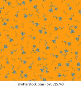 Small flowers seamless pattern in yellow, green and blue colors. Vector illustration. Vector multicolored branches with flowers.