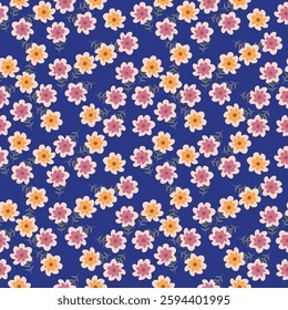 Small flowers spring summer beautiful seamless motif pattern illustration. floral daisy, peony, lily, tulip with leaves and bouquet white. Fabric motif texture repeated. Grey background.
