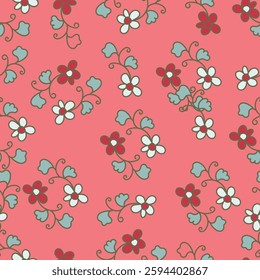 Small flowers spring summer beautiful seamless motif pattern illustration. floral daisy, peony, lily, tulip with leaves and bouquet white. Fabric motif texture repeated. Grey background.