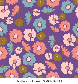 Small flowers spring summer beautiful seamless motif pattern illustration. floral daisy, peony, lily, tulip with leaves and bouquet white. Fabric motif texture repeated. Grey background.