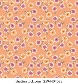 Small flowers spring summer beautiful seamless motif pattern illustration. floral daisy, peony, lily, tulip with leaves and bouquet white. Fabric motif texture repeated. Grey background.