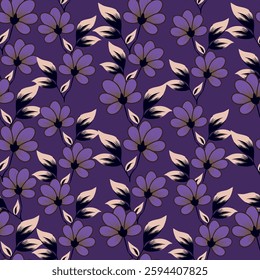 Small flowers spring summer beautiful seamless motif pattern illustration. floral daisy, peony, lily, tulip with leaves and bouquet white. Fabric motif texture repeated. Grey background.