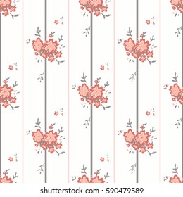 small flowers with thin vertical stripes. small floral pattern. Delicate floral background. Pink graphic print