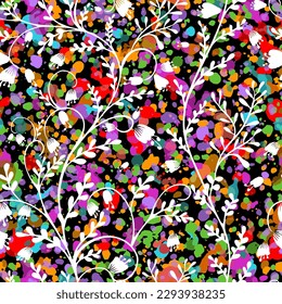 Kleine Blumen und Zweige mit farbigen Blüten. Vektorgrafik