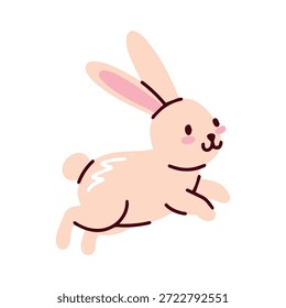 Small fluffy bunny jumping with long ears. Adorable animal character for Easter holidays, children projects, and nature themed decorations.