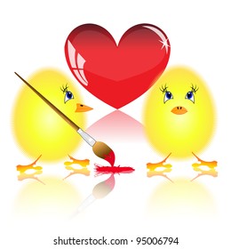 Small fluffy chickens on a white background. Rasterized version also available in portfolio.