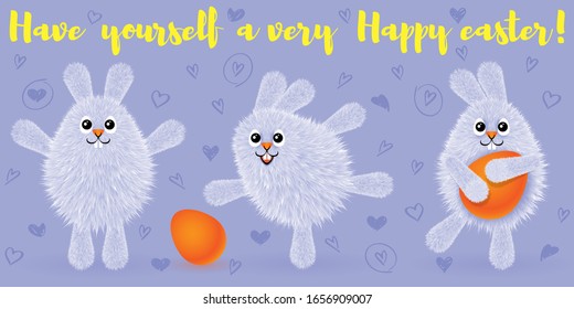 Small fluffy grey smiling Easter bunnies, seamless pattern. Vector illustration for an Easter greeting card