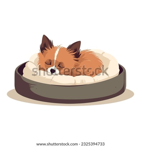 Small fluffy puppy on a cushion icon isolated