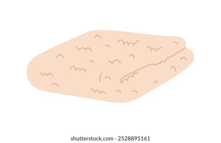 Una Pequeña toalla esponjosa se dobla cuidadosamente. Una ilustración plana de una toalla suave para áreas individuales del cuerpo dobladas. Toalla de baño para la higiene, textiles del cuarto de baño, spa, baños en un fondo blanco
