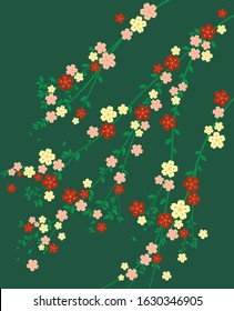 Small Fluttering Cherry Blossom Vector Illust with a Green Background