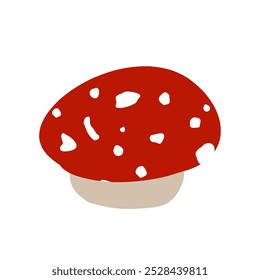 Cogumelo agárico de mosca pequena com gorro vermelho e pontos brancos, cogumelo Amanita muscaria, desenho animado vetor ilustração isolada