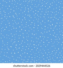 Los puntos volantes pequeños son un patrón de repetición sin fisuras. Elementos redondos vectoriales colocados al azar en la impresión superficial sobre fondo azul.