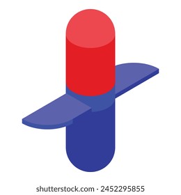 Small flying petard icon isometric vector. Festive decoration. Red blue design
