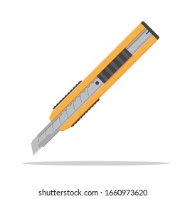 Small folding or retractable-blade knife. Toolbox instrument, utility knife ,box cutter, general use hand tool.Flat style vector illustration.