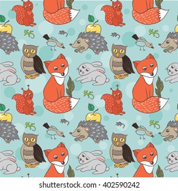 Small forest animals - seamless pattern