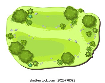 Small forest with height. Park with trees. View from above. Plant landscape. Island. Green wildlife. Top view. Background illustration in cartoon style. Isolated Vector.