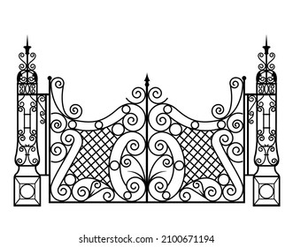 Small Forged Gate With Vintage Ornament On A White Background