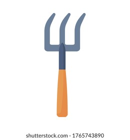 Small Fork, Agriculture Work Equipment, Garden Tool Flat Style Vector Illustration on White Background