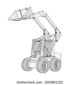 Small forklift wireframe from black lines isolated on white background. Isometric view. 3D. Vector illustration