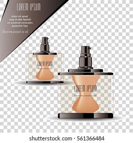 Small Foundation liquid Cream Can. Cosmetic glass bottle (transparent). Beauty product package design. 