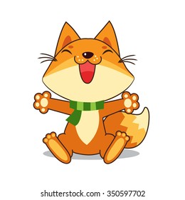 Small Fox. Vector Fox. Fox Sitting. Good Fox. Fox Smiles. Good Animal. Vector Illustration. Vector Image. Happy Animal. Good Drawing. The Picture On The White Background. Small Fox Toy. Fox Tail.