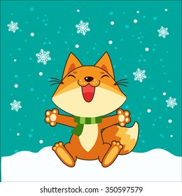 Small Fox. Vector Fox. Fox Sitting. Vector Illustration. Fox In Winter. Snow Falling. Small Fox Plush. Small Fox Stickers. Small Fox Figurine. Small Fox Tail. Small Fox Toy. Small Fox Pet.