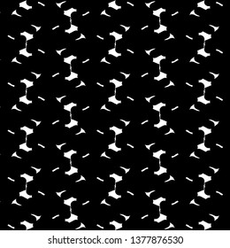 Small fragments or abstract shapes arranged in a simple pattern on a black background. Textile pattern. Vector illustration.