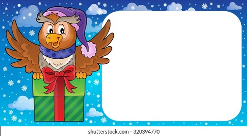 Small frame with owl and gift - eps10 vector illustration.