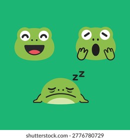 A small frog character with a curious look, featuring simplified shapes and balanced proportions.