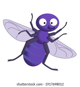 Small funny blue-purple fly with stripes big eyes and smile