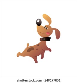Small funny dog with the collar sticking his tongue out
