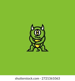 Pequeño y divertido diseño de logotipo monstruo verde.