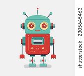 Small, funny vector robot. Isolated Vector. Flat Style