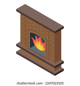 Small furnace icon isometric vector. Fire house. Steel label