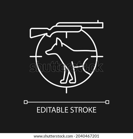 Small game hunting white linear icon for dark theme. Pursue and kill smaller side animals. Thin line customizable illustration. Isolated vector contour symbol for night mode. Editable stroke