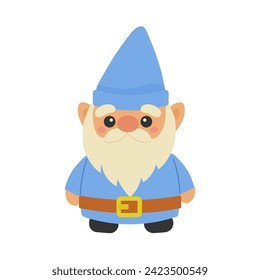 Small garden gnome with beard and blue clothes with a cap, vector illustration 