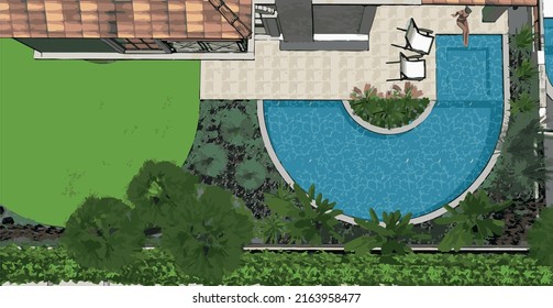 Small Garden With a Pool Top View