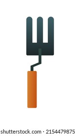 Small garden rake. Agricultural rural garden tool. Isolated on white background. Vector.