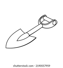 Small garden shovel hand drawn outline vector illustration. Isolated on white background