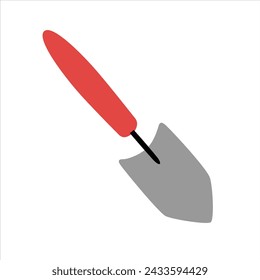 Small garden shovel icon, trowel doodle, vector illustration of gardening equipment, agriculture instruments, farming work tools, isolated colored clipart on white background