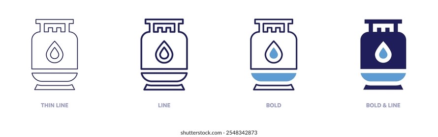 Small gas bottle icon in 4 different styles. Thin Line, Line, Bold, and Bold Line. Duotone style. Editable stroke.