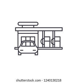 Small gas station line icon concept. Small gas station vector linear illustration, symbol, sign