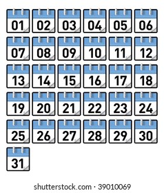 Small generic calendars for all 31 days of a month