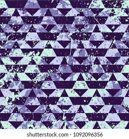 Small geometric abstract mosaic pattern with triangles and simple shapes in purple colors for fall winter fashion. Abstract geometry retro tiles background. Seamless simple grunge micro vector print