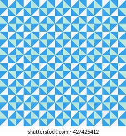 Small geometric abstract mosaic pattern with triangles and simple shapes in bright blue color for fall winter fashion. Abstract techno op art background. Seamless vector textile print in memphis style