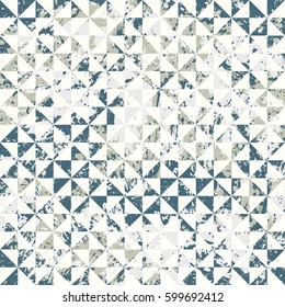 Small geometric abstract mosaic pattern with triangles and simple shapes in retro colors for fall winter fashion. Abstract dynamic retro tiles background. Seamless simple grunge micro vector print