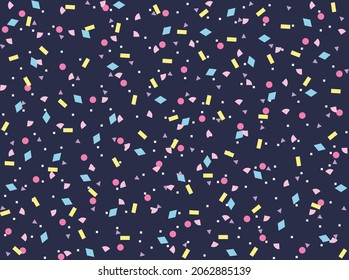 Small geometric pieces are scattered on a dark background. Simple pattern design template.