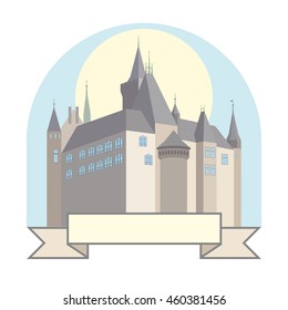 A Small German Castle On The Colored Background.